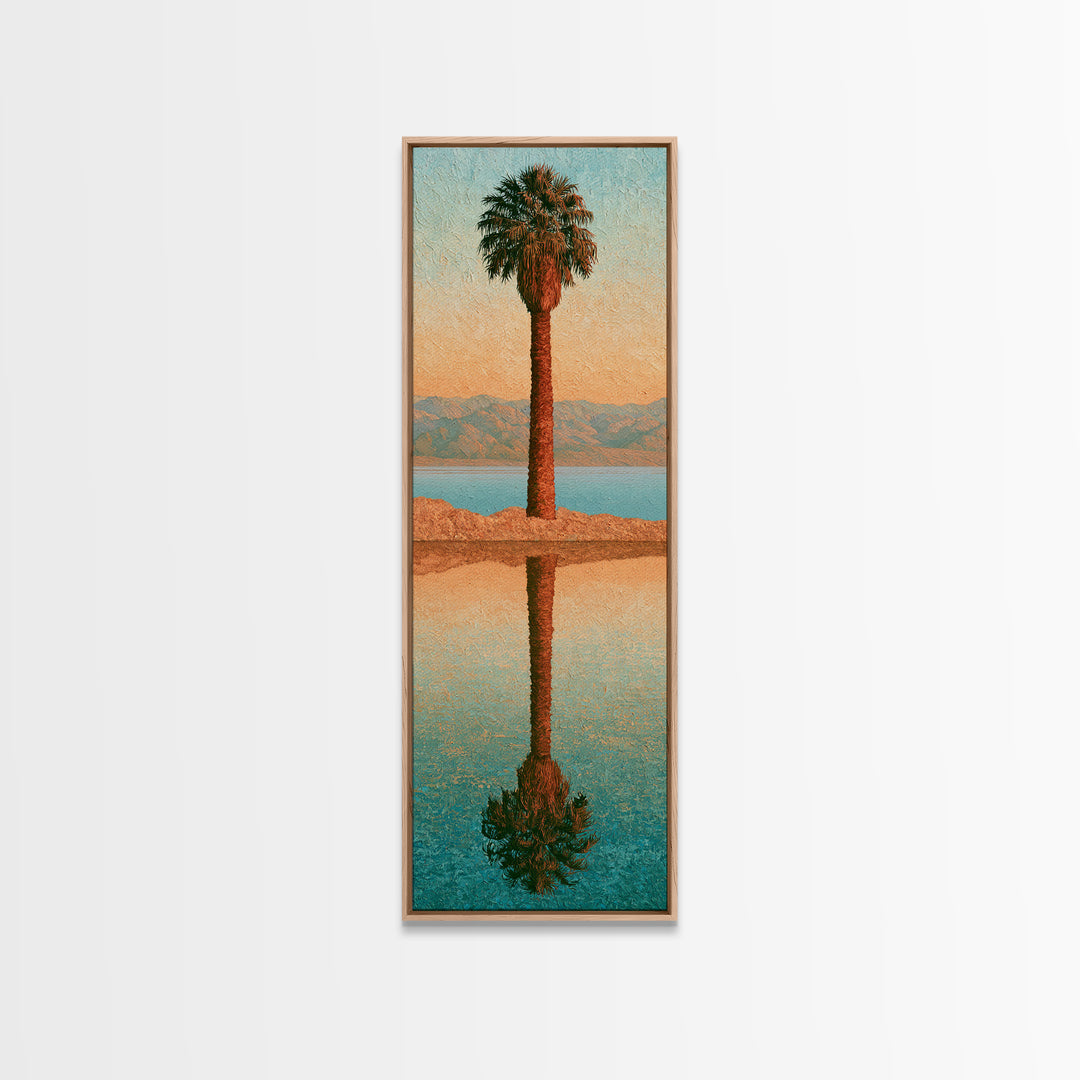 Palm Oasis Reflected Framed Canvas Print, Desert Art, Boho Decor, Southwestern Decor, Fine Art, Desert, Neutral Decor, DES-1x3-3