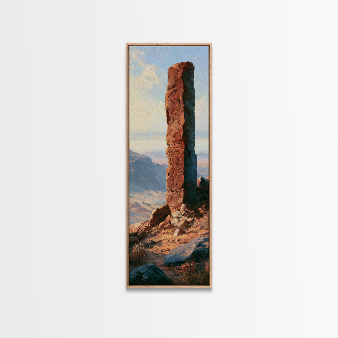 Ancient Desert Petroglyph Design Canvas Print, Desert Art, Landscape Wall Art, Southwestern Decor, Oil Painting, Desert, DES-1x3-33