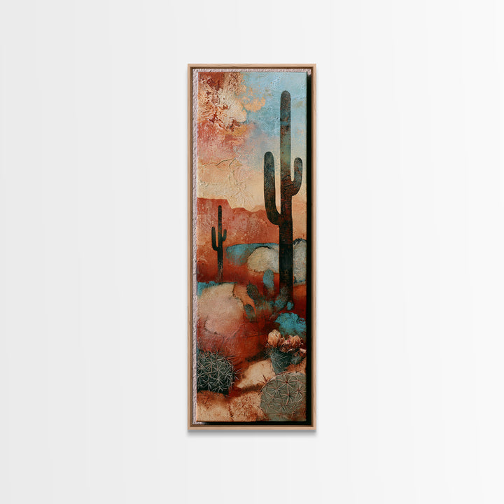 Cactus Botanical Plate Canvas Print, Desert Art, Boho Wall Art, Southwestern Decor, Oil Painting, Desert, Living Room Art, DES-1x3-44