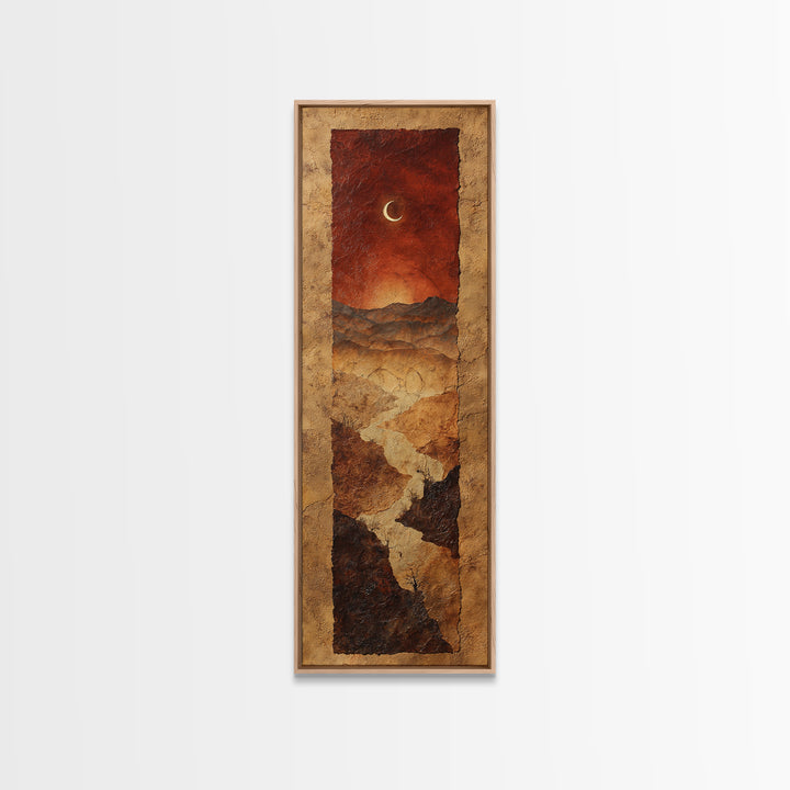 Roadrunner Bird in a Dry Wash Framed Canvas Print, Desert Art, Textured Painting, Southwestern Decor, Fine Art, Desert, DES-1x3-50