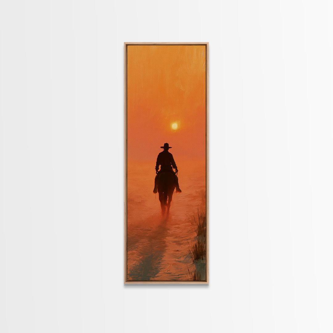 Dusty Horseback Rider at Sunset Canvas Print, Desert Art, Modern Decor, Southwestern Decor, Oil Painting, Desert, Room Decor, DES-1x3-59