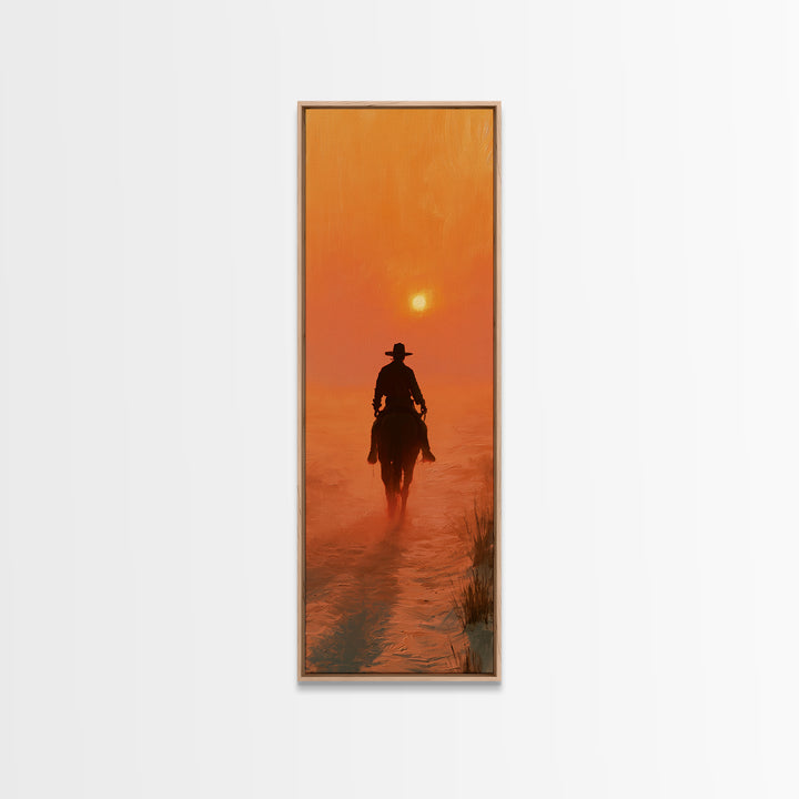 Dusty Horseback Rider at Sunset Canvas Print, Desert Art, Modern Decor, Southwestern Decor, Oil Painting, Desert, Room Decor, DES-1x3-59