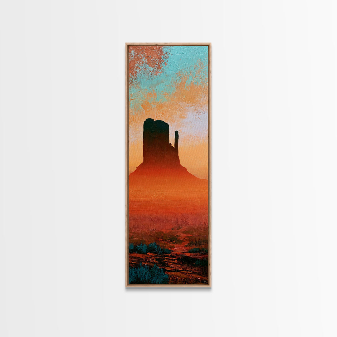 Monument Valley Silhouette Framed Canvas Print, Desert Art, Original Painting, Southwestern Decor, Desert, Bedroom Wall Art, DES-1x3-69