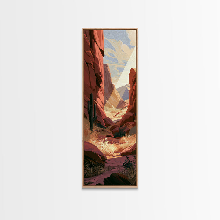 Sandstone Canyon with Dramatic Light Beam Framed Canvas Print, Desert Art, Nature Wall Art, Southwestern Decor, Desert, DES-1x3-76