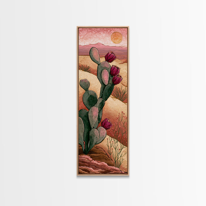 Prickly Pear Cactus Framed Canvas Print, Desert Art, Art Print, Southwestern Decor, Oil Painting, Desert, Original Painting, DES-1x3-79