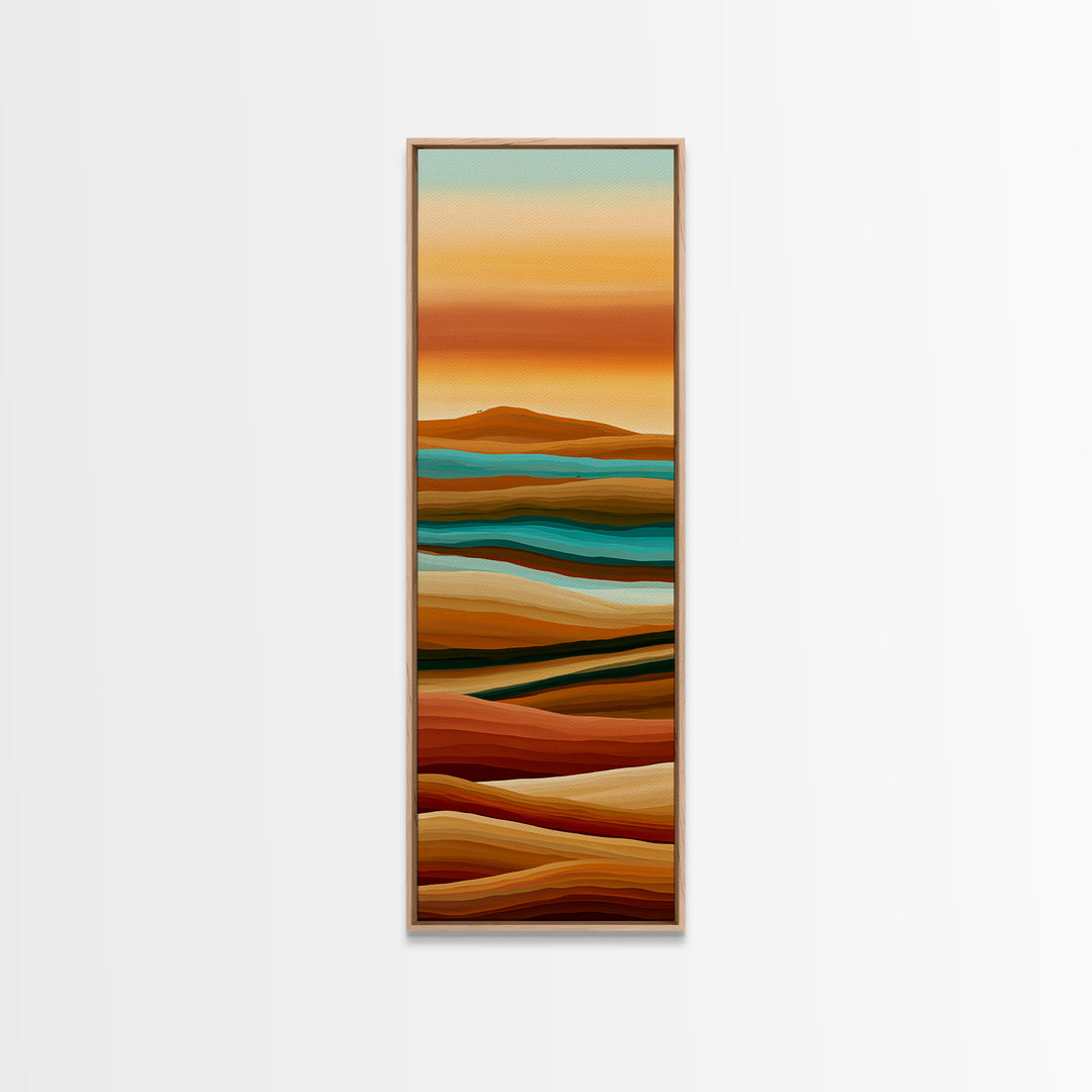 Camel Caravan Crossing Golden Dunes Framed Canvas Print, Desert Art, Digital Prints, Southwestern Decor, Fine Art, Desert, DES-1x3-91