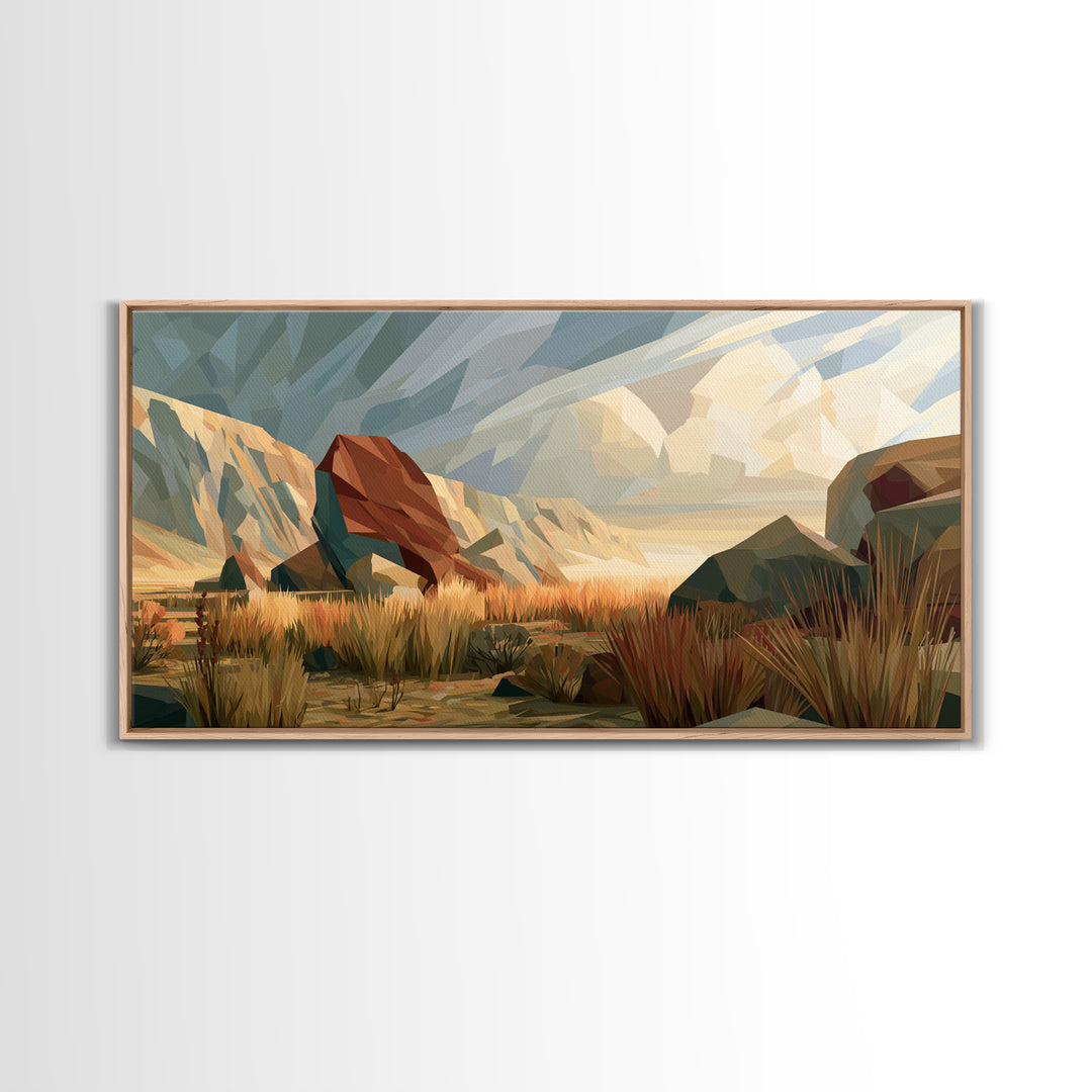 Terracotta and Cream Geometric Landscape Framed Canvas Print, Desert Art, Contemporary Art, Southwestern Decor, Desert, DES-2x1-14