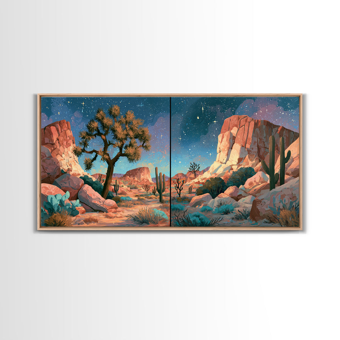 Joshua Tree under Star Filled Night Canvas Print, Desert Art, Wall Decor, Southwestern Decor, Desert, Living Room Decor, DES-2x1-26