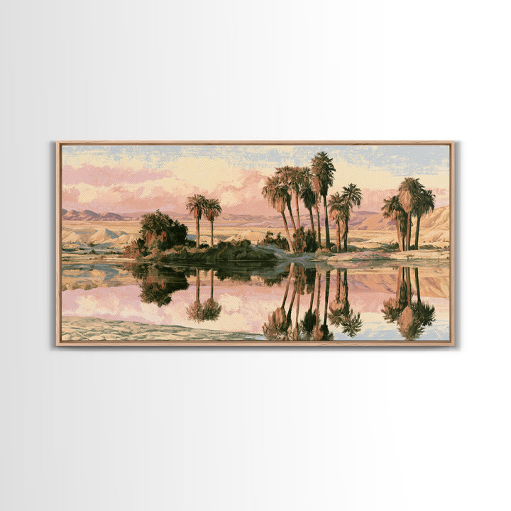Palm Oasis Reflected Framed Canvas Print, Desert Art, Room Decor, Southwestern Decor, Fine Art, Desert, Abstract Wall Art, DES-2x1-35