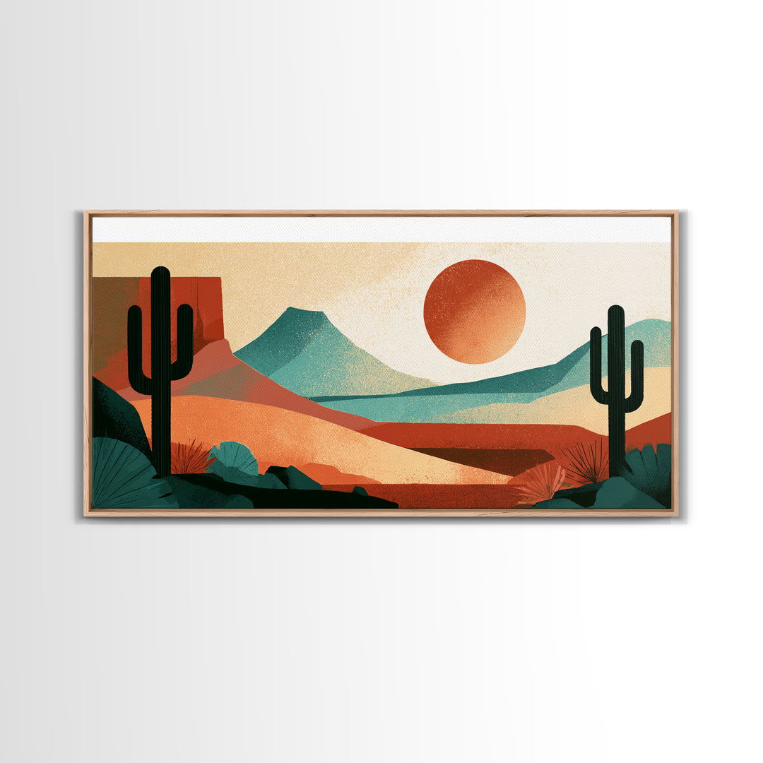 Terracotta and Cream Geometric Landscape Framed Canvas Print, Desert Art, Contemporary Art, Southwestern Decor, Desert, DES-2x1-38