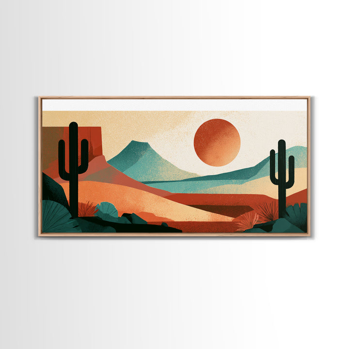 Terracotta and Cream Geometric Landscape Framed Canvas Print, Desert Art, Contemporary Art, Southwestern Decor, Desert, DES-2x1-38