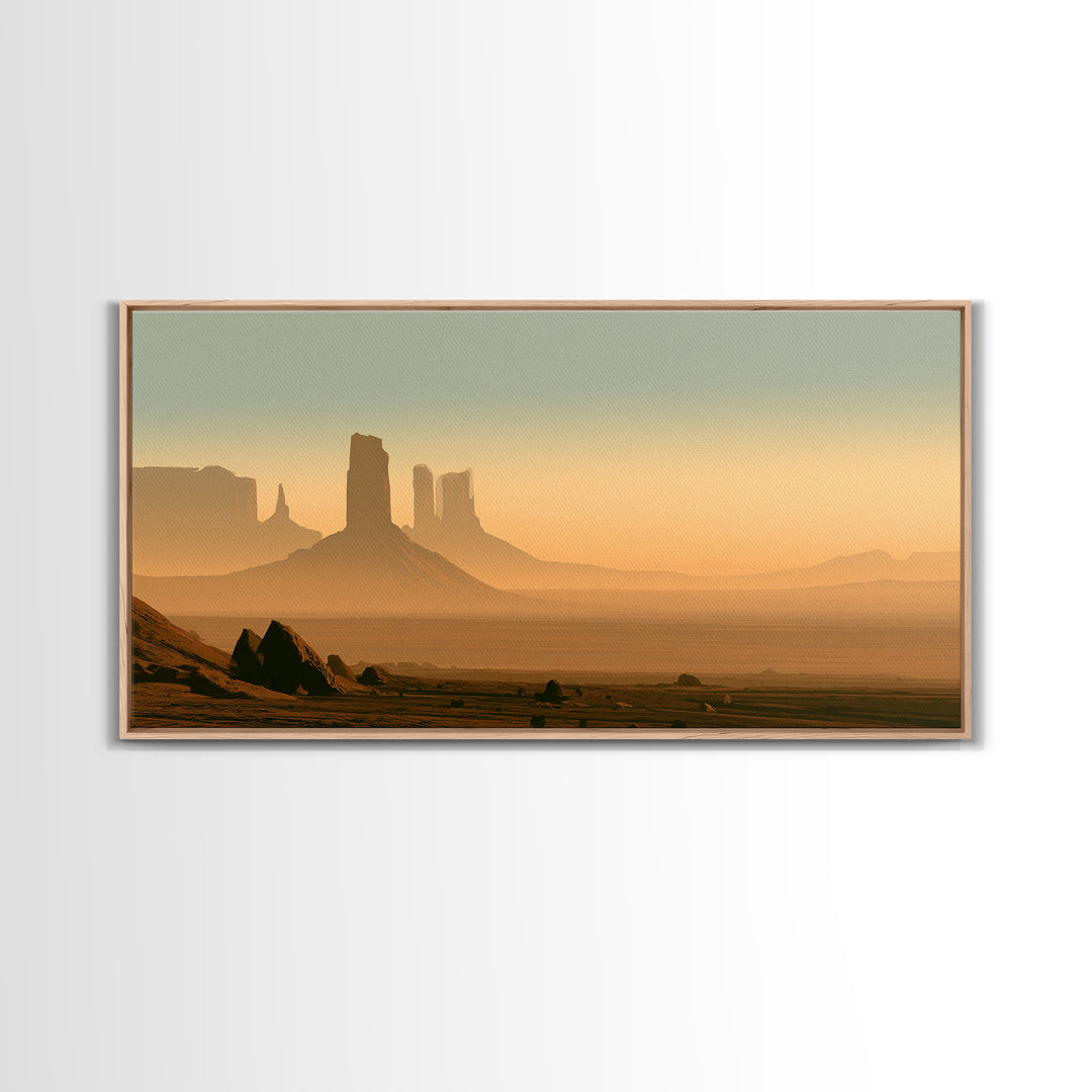 Monument Valley Silhouette Framed Canvas Print, Desert Art, Abstract Wall Art, Southwestern Decor, Desert, Living Room Art, DES-2x1-5