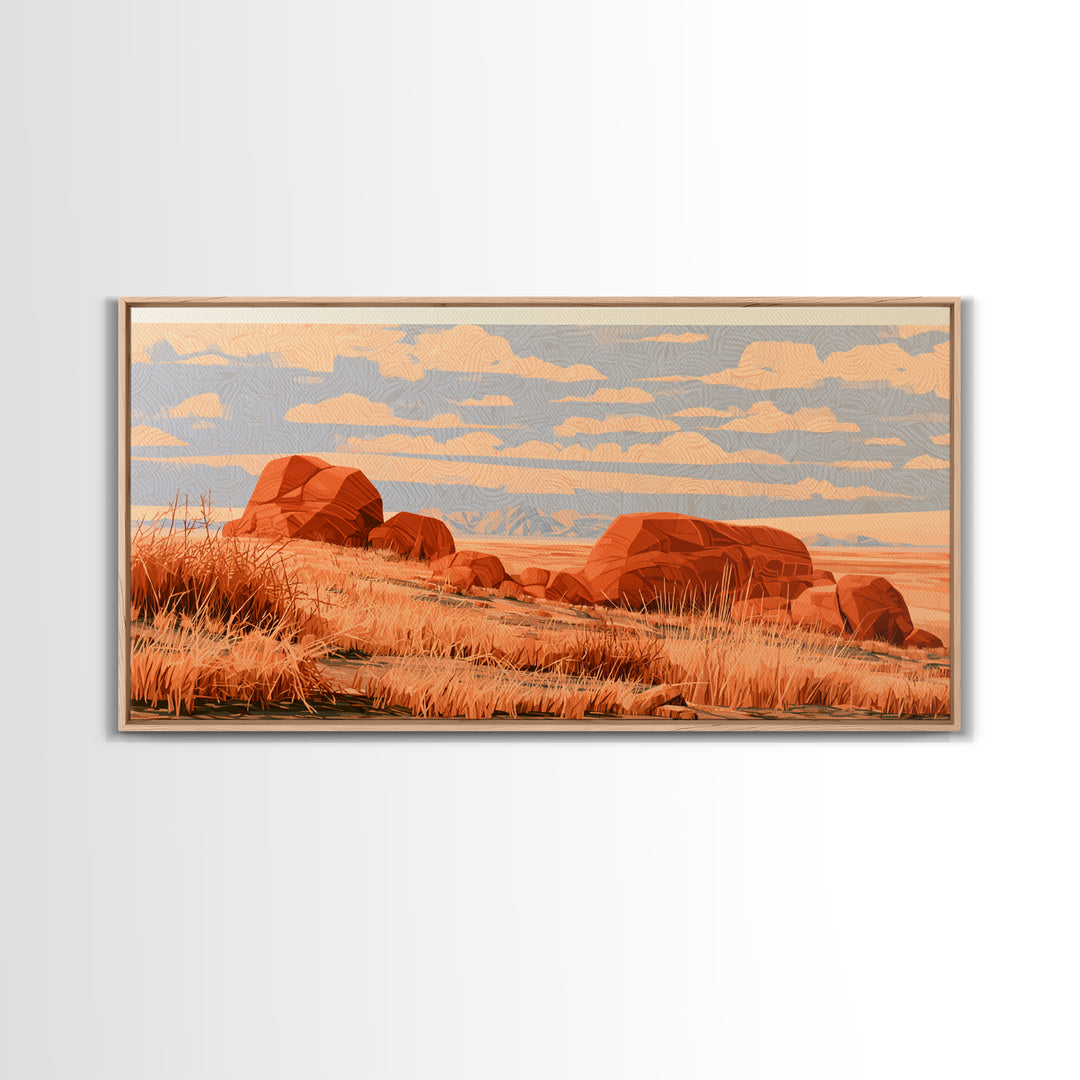 Terracotta and Cream Geometric Landscape Canvas Print, Desert Art, Print, Southwestern Decor, Desert, Watercolor Painting, DES-2x1-62