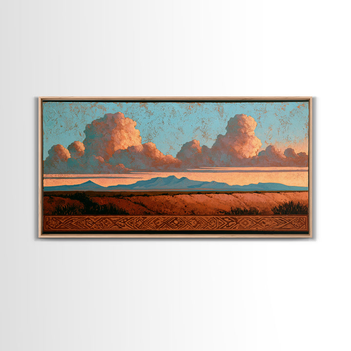 Ancient Desert Petroglyph Design Framed Canvas Print, Desert Art, Modern Wall Art, Southwestern Decor, Fine Art, Desert, DES-2x1-65