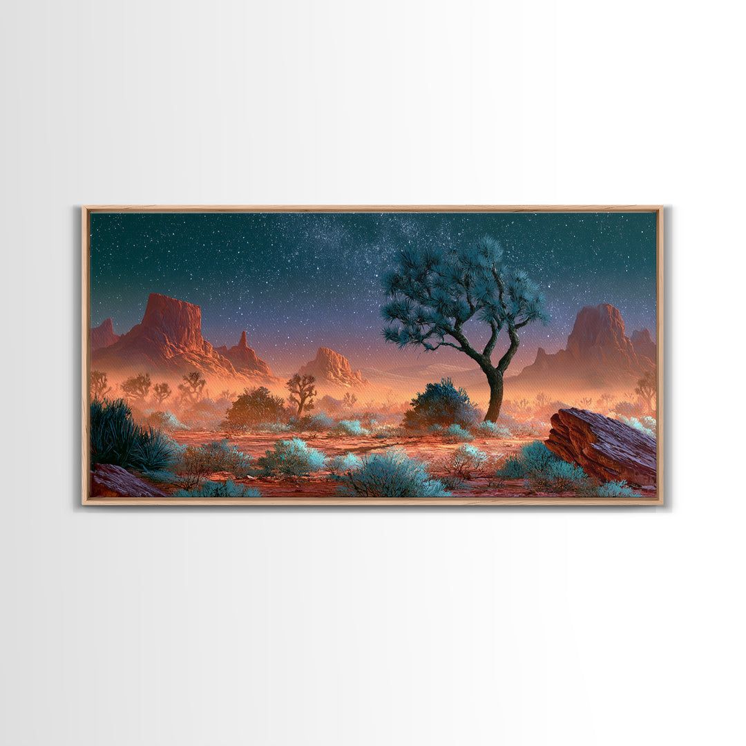 Joshua Tree under Star Filled Night Canvas Print, Desert Art, Printable Art, Southwestern Decor, Desert, Colorful Wall Art, DES-2x1-74