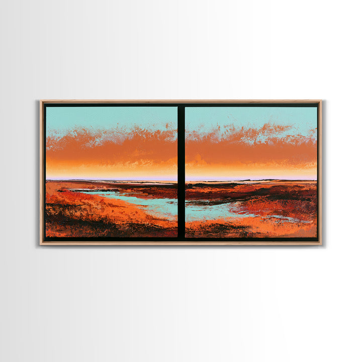 Abstract Heatwave Horizon Framed Canvas Print, Desert Art, Boho, Southwestern Decor, Fine Art, Desert, Mountain Wall Art, DES-2x1-9