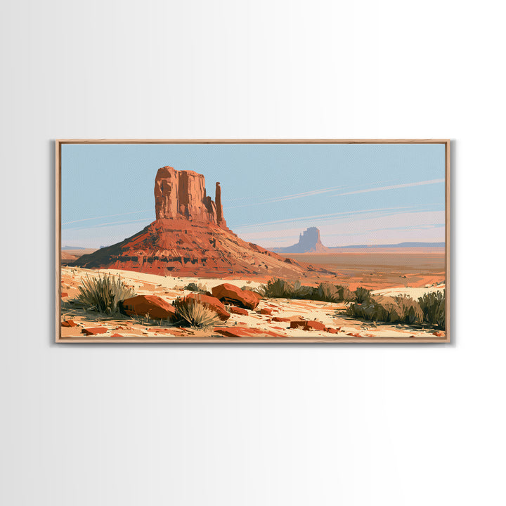 Abstract Mesa Landscape Framed Canvas Print, Desert Art, Statement Artwork, Southwestern Decor, Oil Painting, Desert, DES-2x1-95