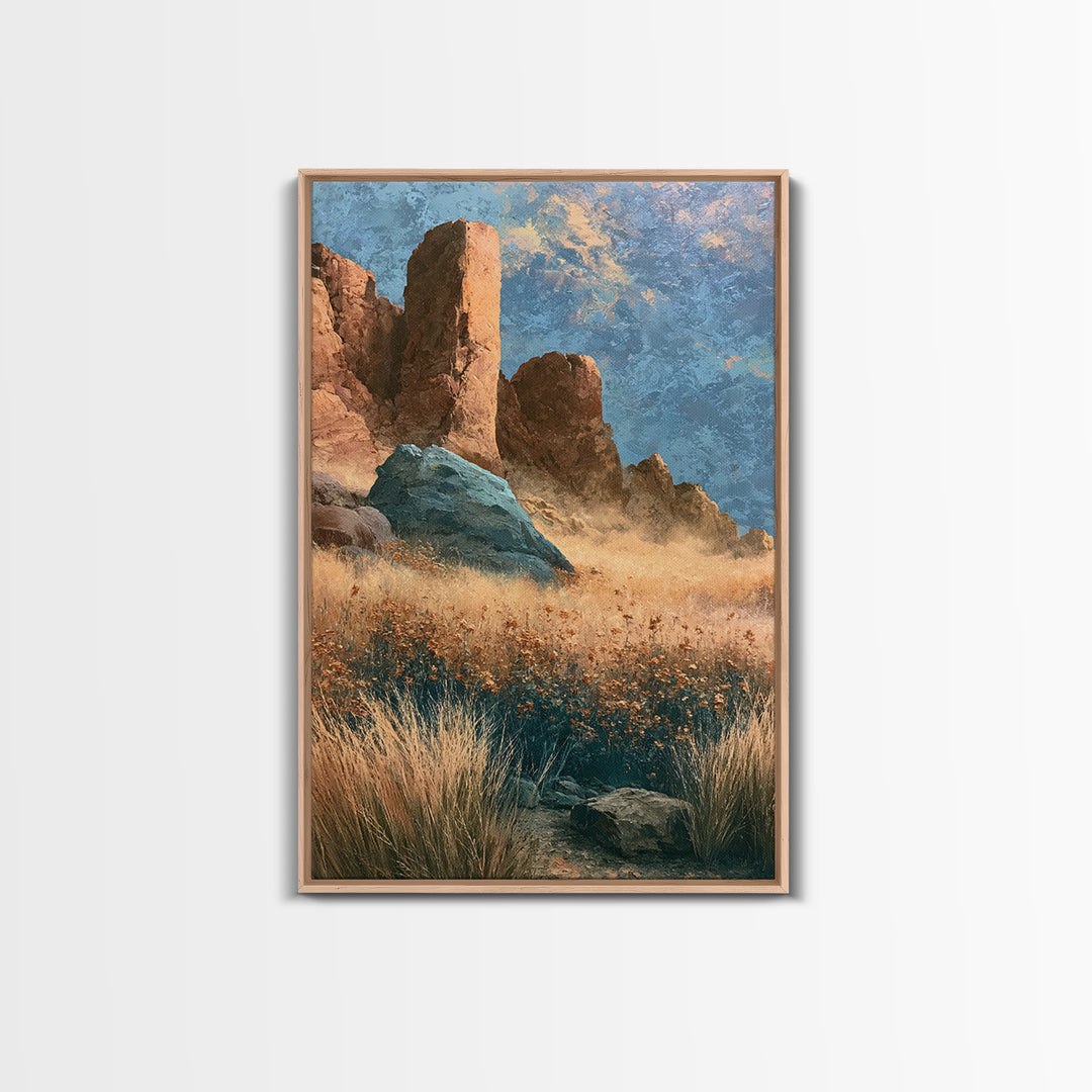 Desert Wildflowers After Spring Rain Framed Canvas Print, Desert Art, Abstract Wall Art, Southwestern Decor, Fine Art, Desert, DES-2x3-12