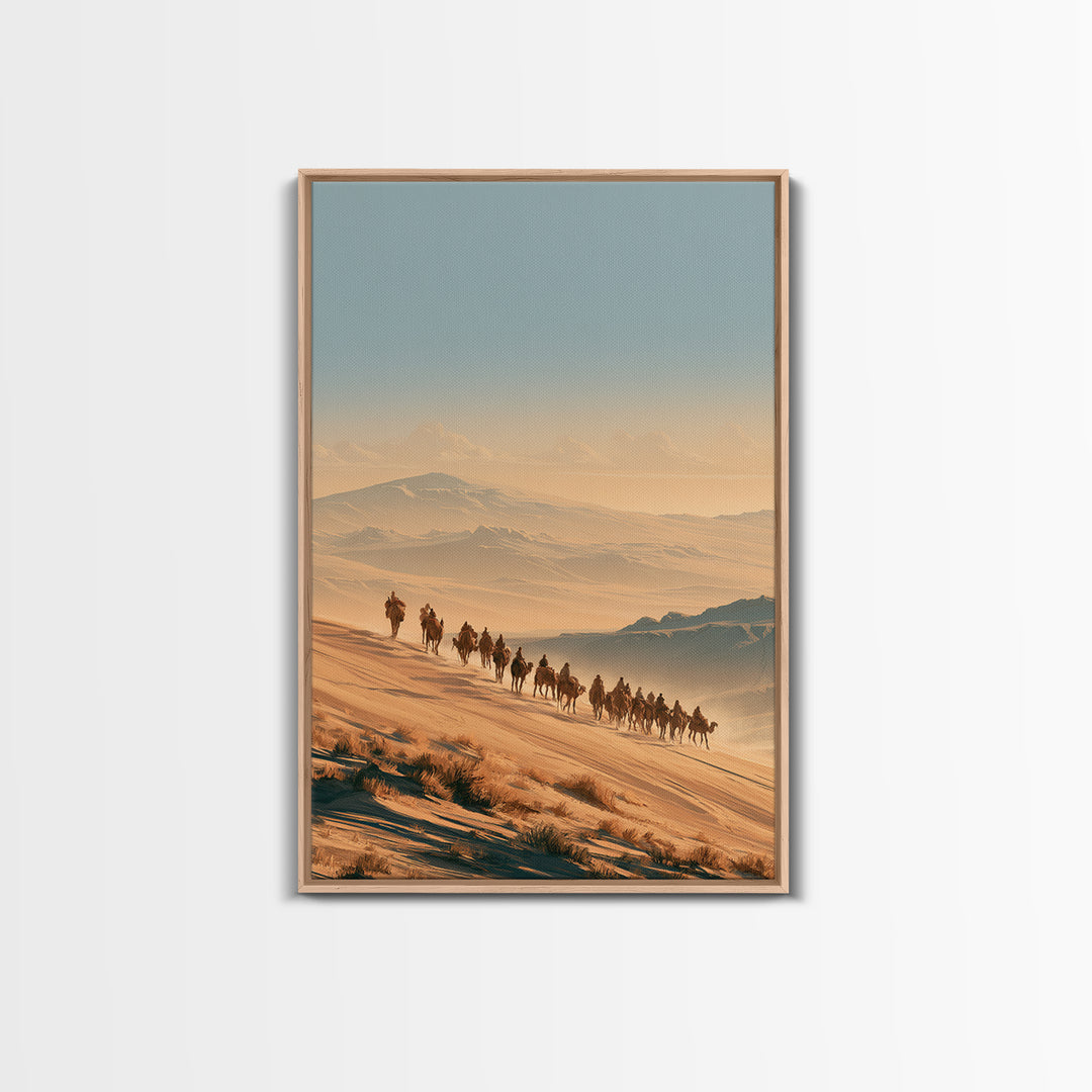 Camel Caravan Crossing Golden Dunes Canvas Print, Desert Art, Large Wall Art, Southwestern Decor, Oil Painting, Desert, DES-2x3-15