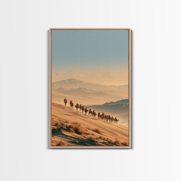 Camel Caravan Crossing Golden Dunes Canvas Print, Desert Art, Large Wall Art, Southwestern Decor, Oil Painting, Desert, DES-2x3-15