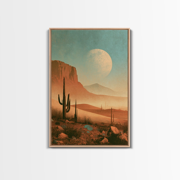 Desert Moon over Rolling Sand Framed Canvas Print, Desert Art, Wall Art Prints, Southwestern Decor, Watercolor Art, Desert, DES-2x3-18