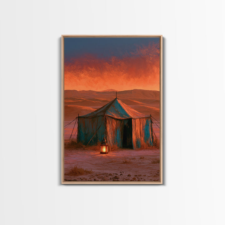Moroccan Desert Tent Framed Canvas Print, Desert Art, Boho, Southwestern Decor, Desert, Mountain Wall Art, Landscape Wall Art, DES-2x3-19