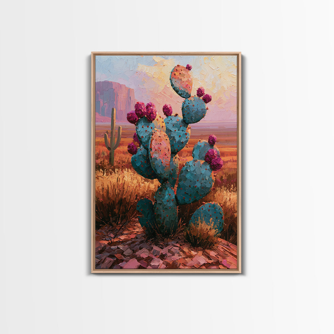 Prickly Pear Cactus Framed Canvas Print, Desert Art, Wall Art Prints, Southwestern Decor, Fine Art, Desert, Boho Decor, DES-2x3-3