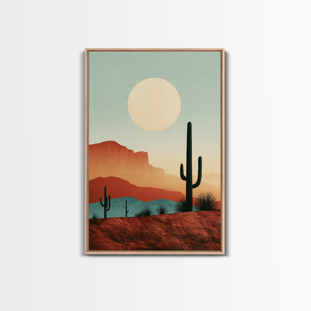 Minimal Beige Sun Framed Canvas Print, Desert Art, Digital Prints, Southwestern Decor, Oil Painting, Desert, Boho Wall Art, DES-2x3-30