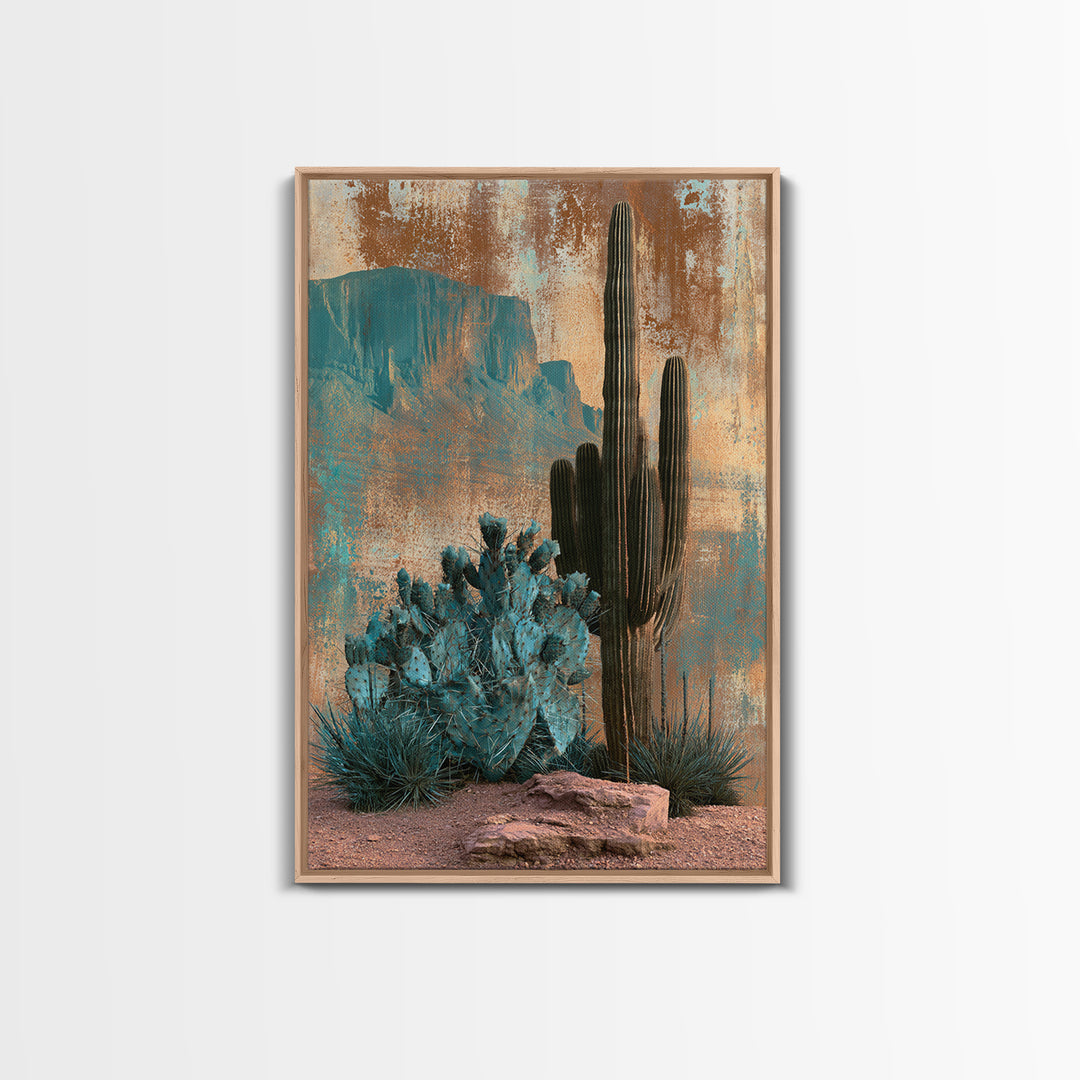 Cactus Botanical Plate Canvas Print, Desert Art, Oil Painting, Southwestern Decor, Watercolor Art, Desert, Bedroom Wall Art, DES-2x3-40