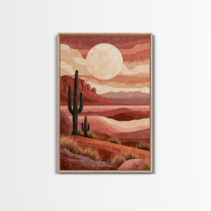 Desert Moon over Rolling Sand Framed Canvas Print, Desert Art, Wall Art Prints, Southwestern Decor, Watercolor Art, Desert, DES-2x3-42