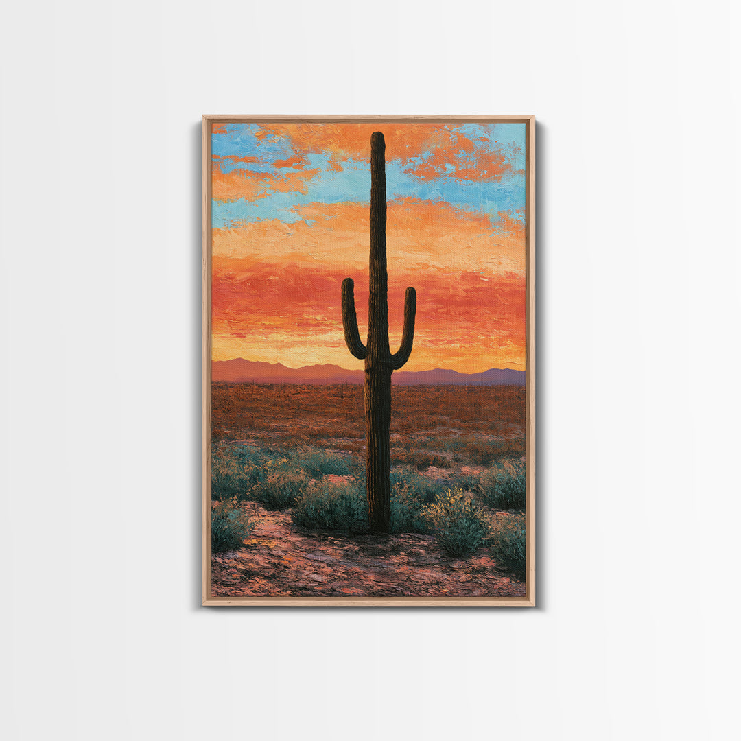 Saguaro Cactus under Orange Sunset Sky Canvas Print, Desert Art, Living Room Art, Southwestern Decor, Fine Art, Desert, DES-2x3-57