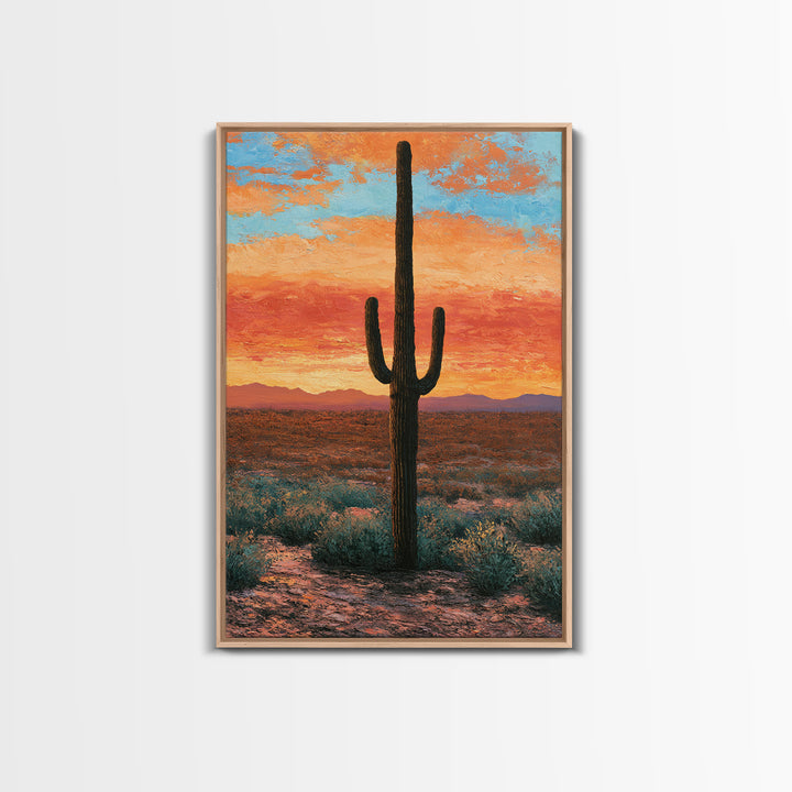 Saguaro Cactus under Orange Sunset Sky Canvas Print, Desert Art, Living Room Art, Southwestern Decor, Fine Art, Desert, DES-2x3-57