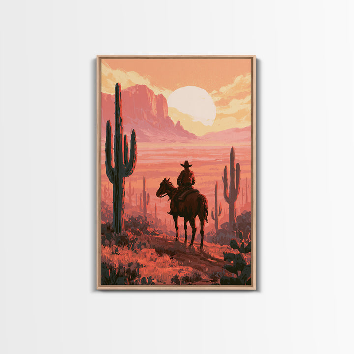 Dusty Horseback Rider at Sunset Canvas Print, Desert Art, Wall Decor, Southwestern Decor, Fine Art, Desert, Living Room Decor, DES-2x3-7