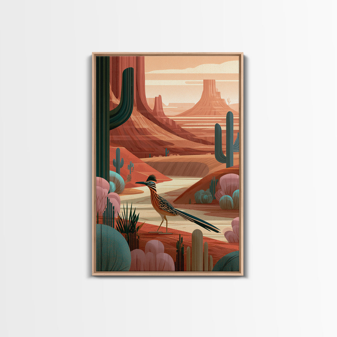 Roadrunner Bird in a Dry Wash Canvas Print, Desert Art, Printable Art, Southwestern Decor, Oil Painting, Desert, DES-2x3-70