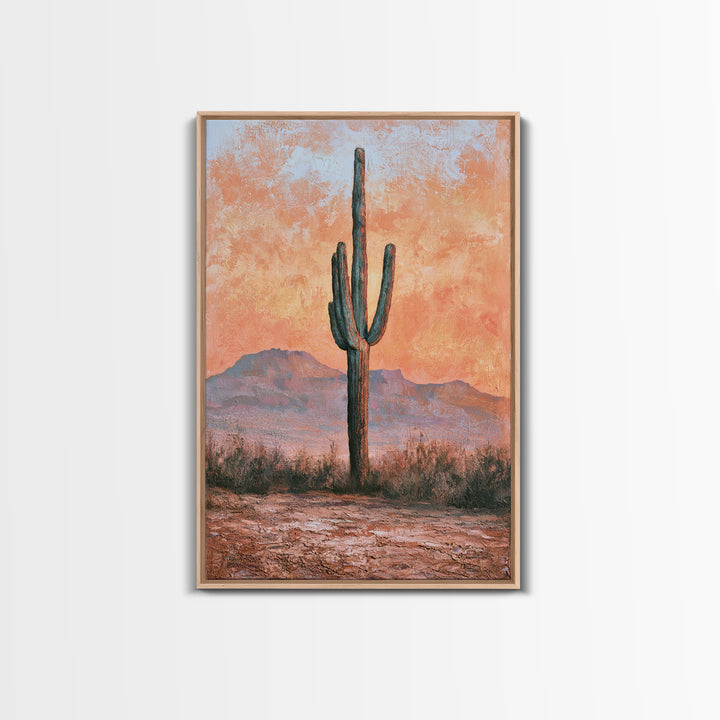 Saguaro Cactus under Orange Sunset Sky Canvas Print, Desert Art, Living Room Art, Southwestern Decor, Fine Art, Desert, DES-2x3-81