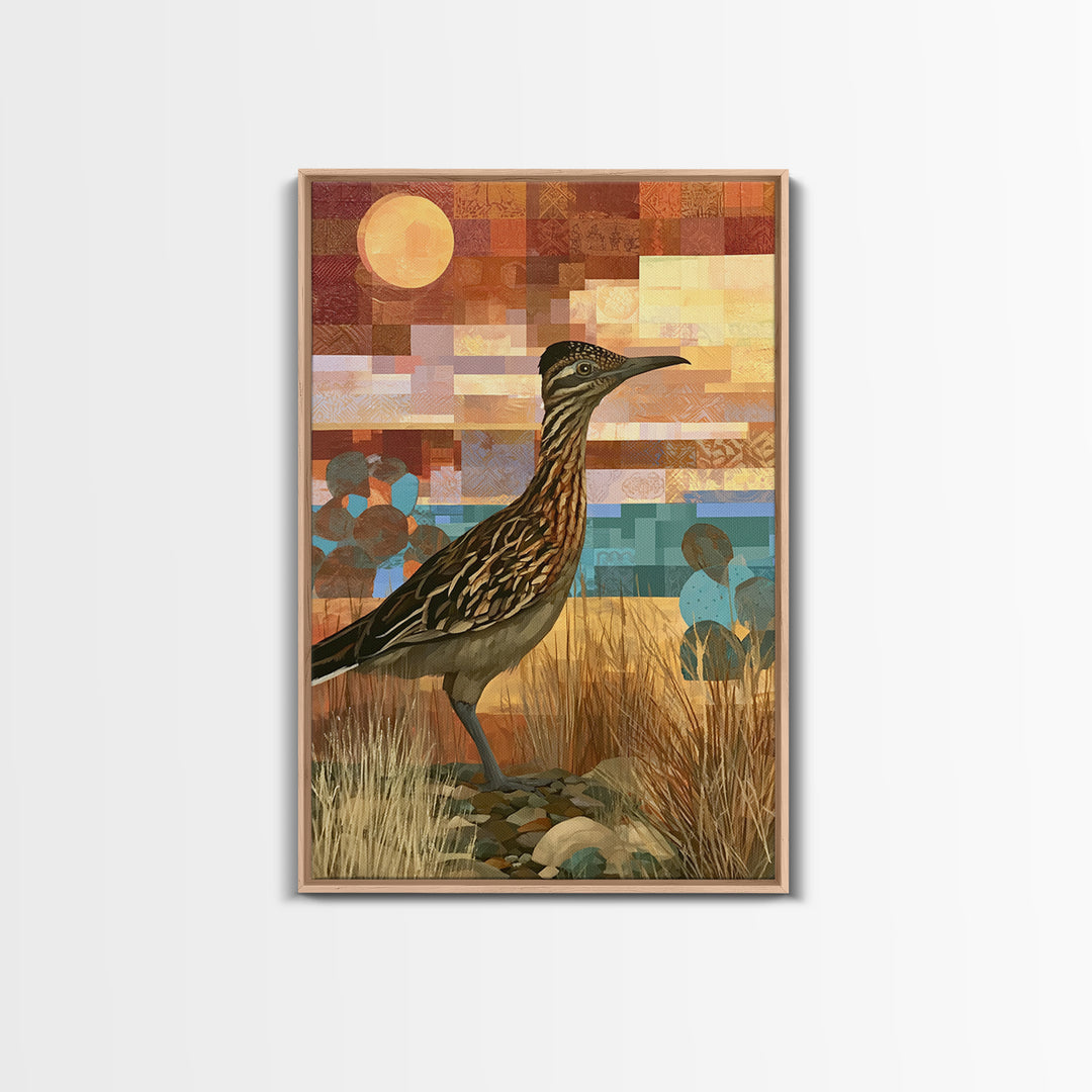 Roadrunner Bird in a Dry Wash Framed Canvas Print, Desert Art, Boho Decor, Southwestern Decor, Fine Art, Desert, Neutral Decor, DES-2x3-94