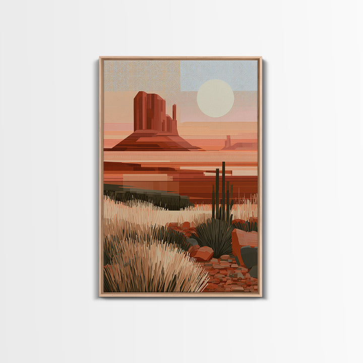 Terracotta and Cream Geometric Landscape Framed Canvas Print, Desert Art, Living Room Decor, Southwestern Decor, Desert, DES-2x3-98
