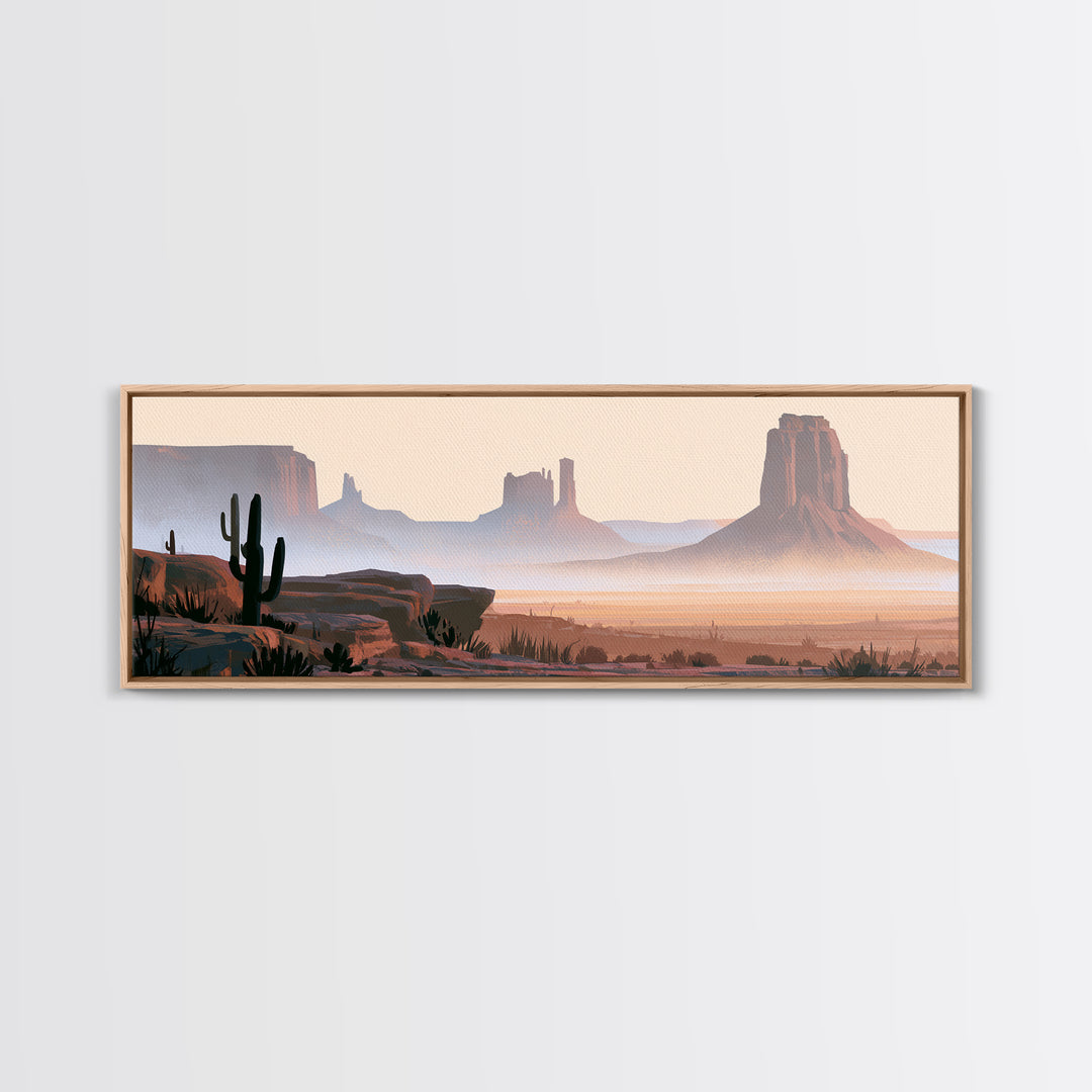 Monument Valley Silhouette Framed Canvas Print, Desert Art, Botanical Art, Southwestern Decor, Watercolor Art, Desert, DES-3x1-1