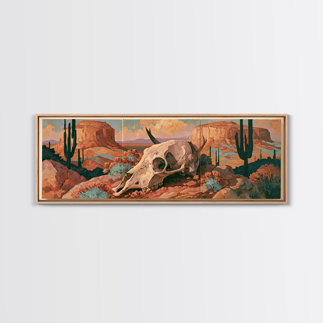 Sun Bleached Skull and Desert Flowers Canvas Print, Desert Art, Printable Wall Art, Southwestern Decor, Fine Art, Desert, DES-3x1-100