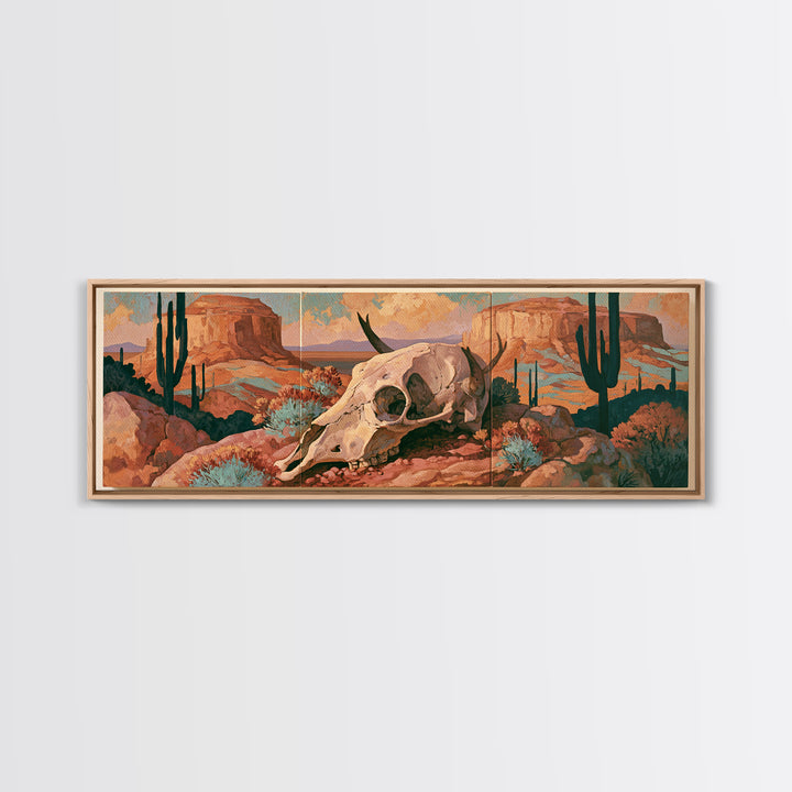 Sun Bleached Skull and Desert Flowers Canvas Print, Desert Art, Printable Wall Art, Southwestern Decor, Fine Art, Desert, DES-3x1-100