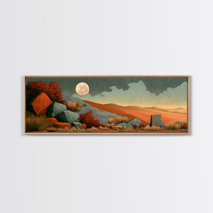 Desert Moon over Rolling Sand Framed Canvas Print, Desert Art, Living Room Decor, Southwestern Decor, Fine Art, Desert, DES-3x1-2