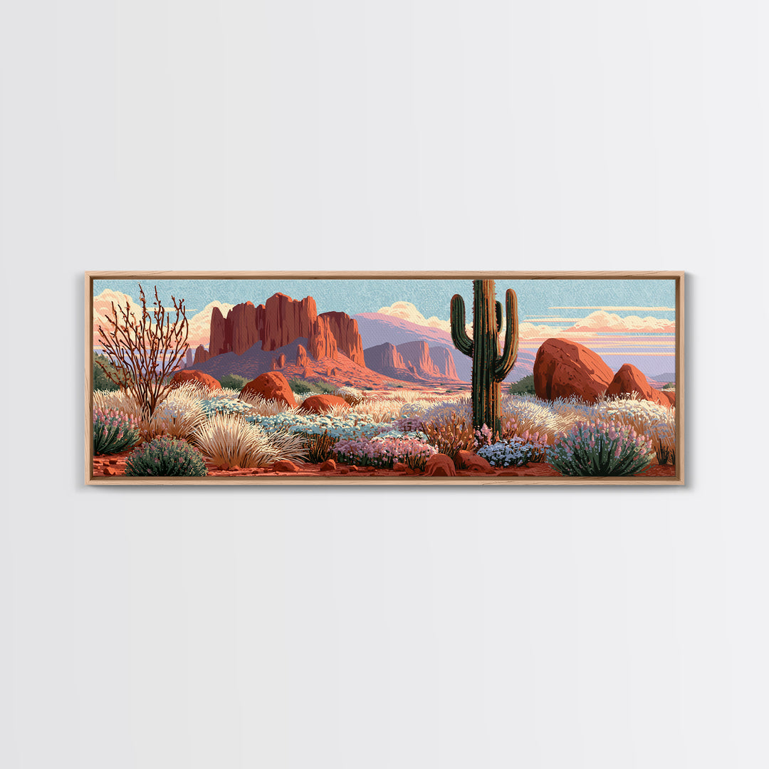 Desert Wildflowers After Spring Rain Canvas Print, Desert Art, Digital Download Art, Southwestern Decor, Oil Painting, Desert, DES-3x1-20
