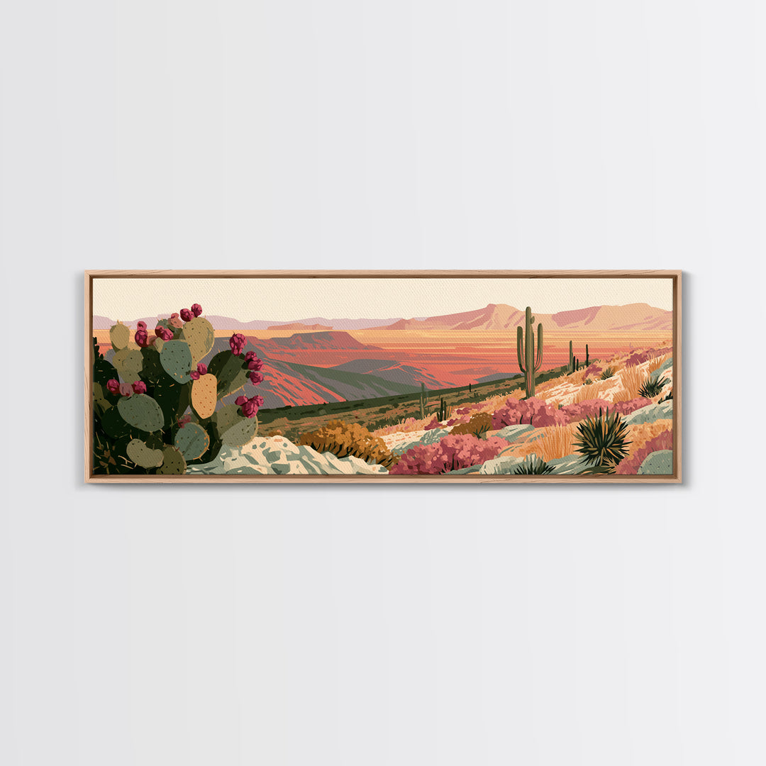 Prickly Pear Cactus Canvas Print, Desert Art, Wall Decor, Southwestern Decor, Oil Painting, Desert, Living Room Decor, DES-3x1-35