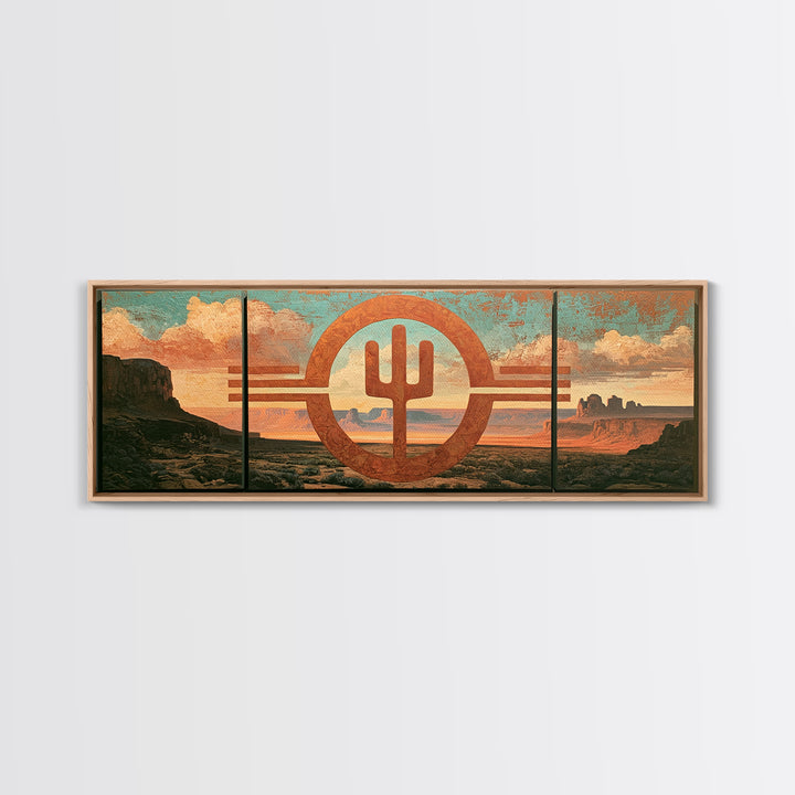 Ancient Desert Petroglyph Design Framed Canvas Print, Desert Art, Nature Wall Art, Southwestern Decor, Fine Art, Desert, DES-3x1-37