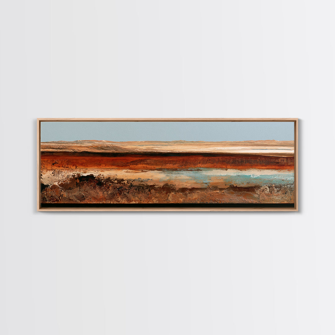 Abstract Heatwave Horizon Framed Canvas Print, Desert Art, Fine Art Print, Southwestern Decor, Oil Painting, Desert, DES-3x1-53