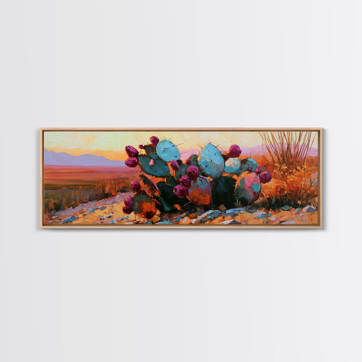 Prickly Pear Cactus Framed Canvas Print, Desert Art, Original Painting, Southwestern Decor, Fine Art, Desert, Bedroom Wall Art, DES-3x1-59