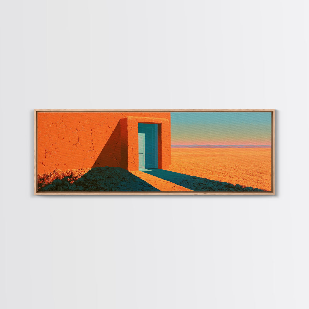 Adobe Doorway with Turquoise Shadow Framed Canvas Print, Desert Art, Art Print, Southwestern Decor, Fine Art, Desert, DES-3x1-69
