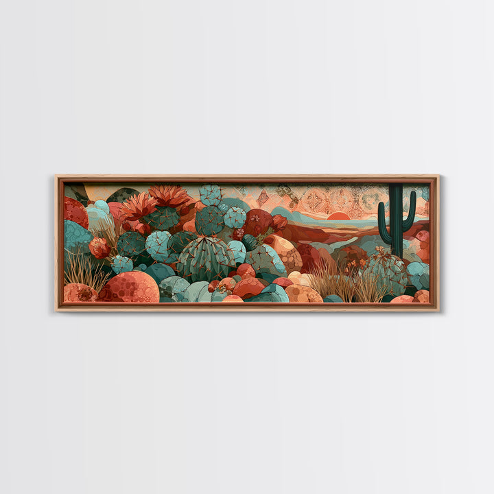 Cactus Botanical Plate Framed Canvas Print, Desert Art, Digital Prints, Southwestern Decor, Fine Art, Desert, Boho Wall Art, DES-3x1-72