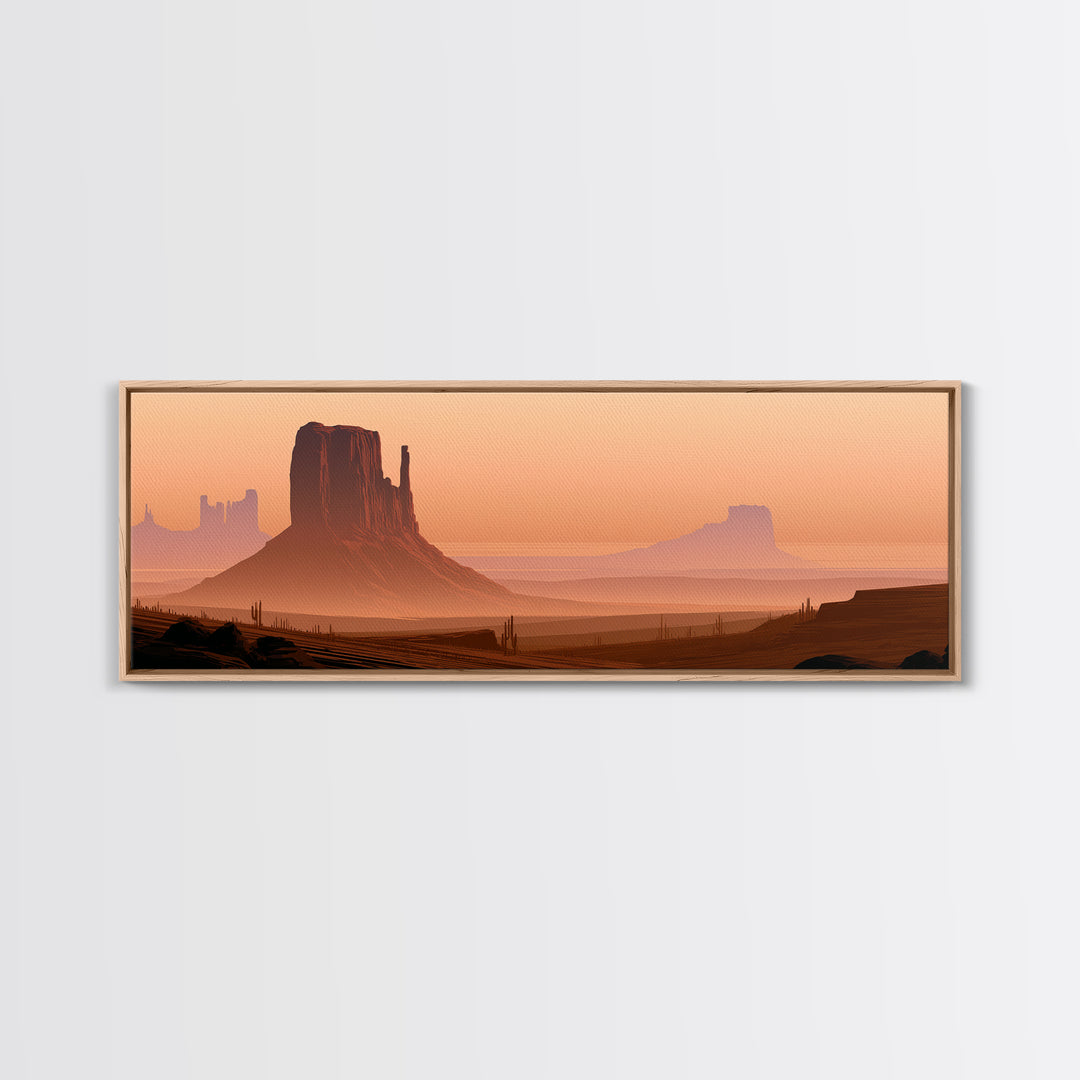 Monument Valley Silhouette Framed Canvas Print, Desert Art, Textured Painting, Southwestern Decor, Oil Painting, Desert, DES-3x1-73