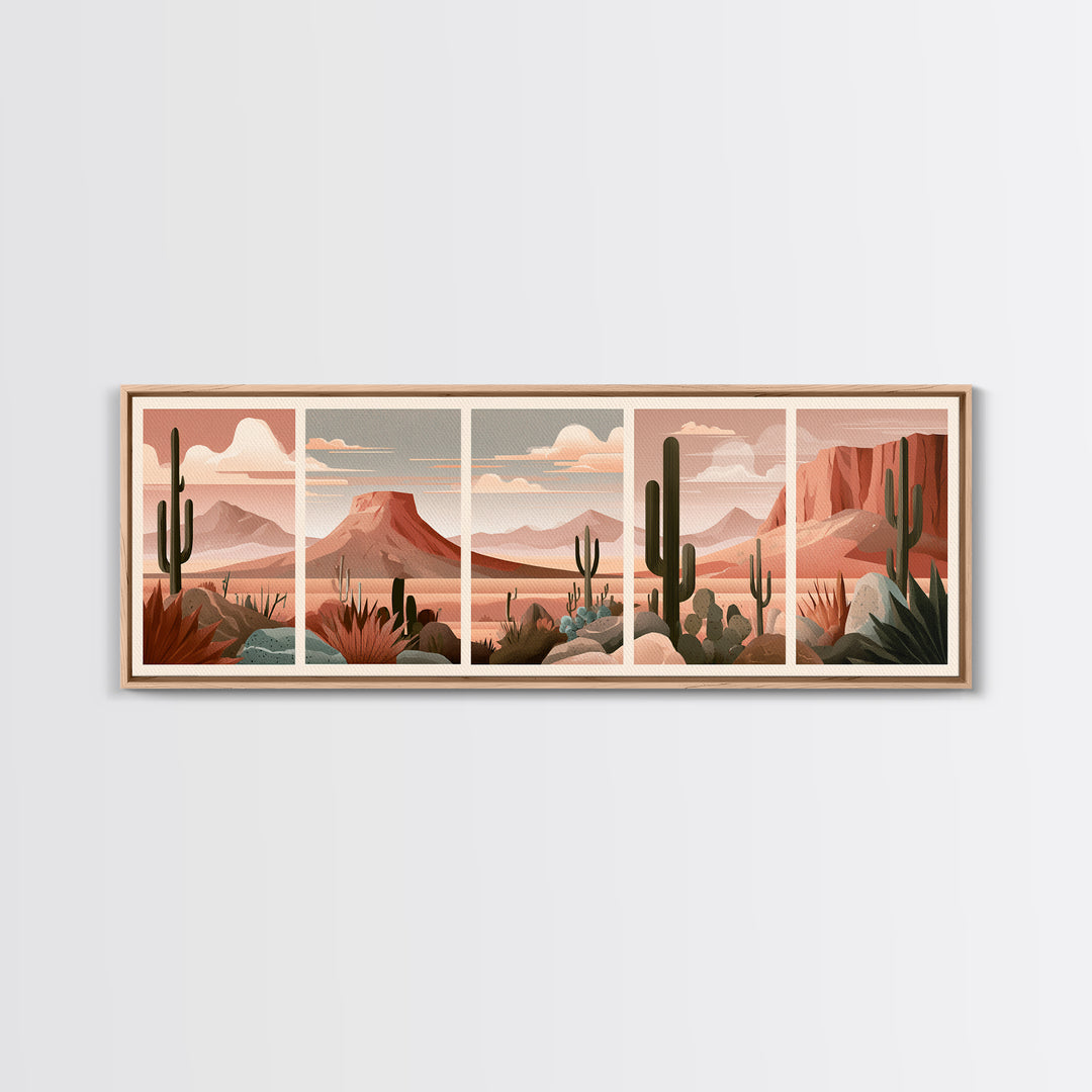 Terracotta and Cream Geometric Landscape Framed Canvas Print, Desert Art, Western Wall Art, Southwestern Decor, Oil Painting, DES-3x1-82